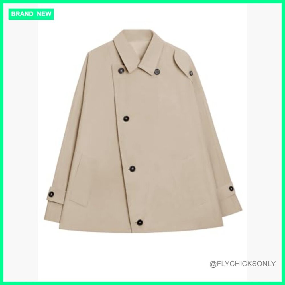 Oversized Trench Coat Single Breasted Lapel Polyester Casual Outerwear - Picture 4 of 7